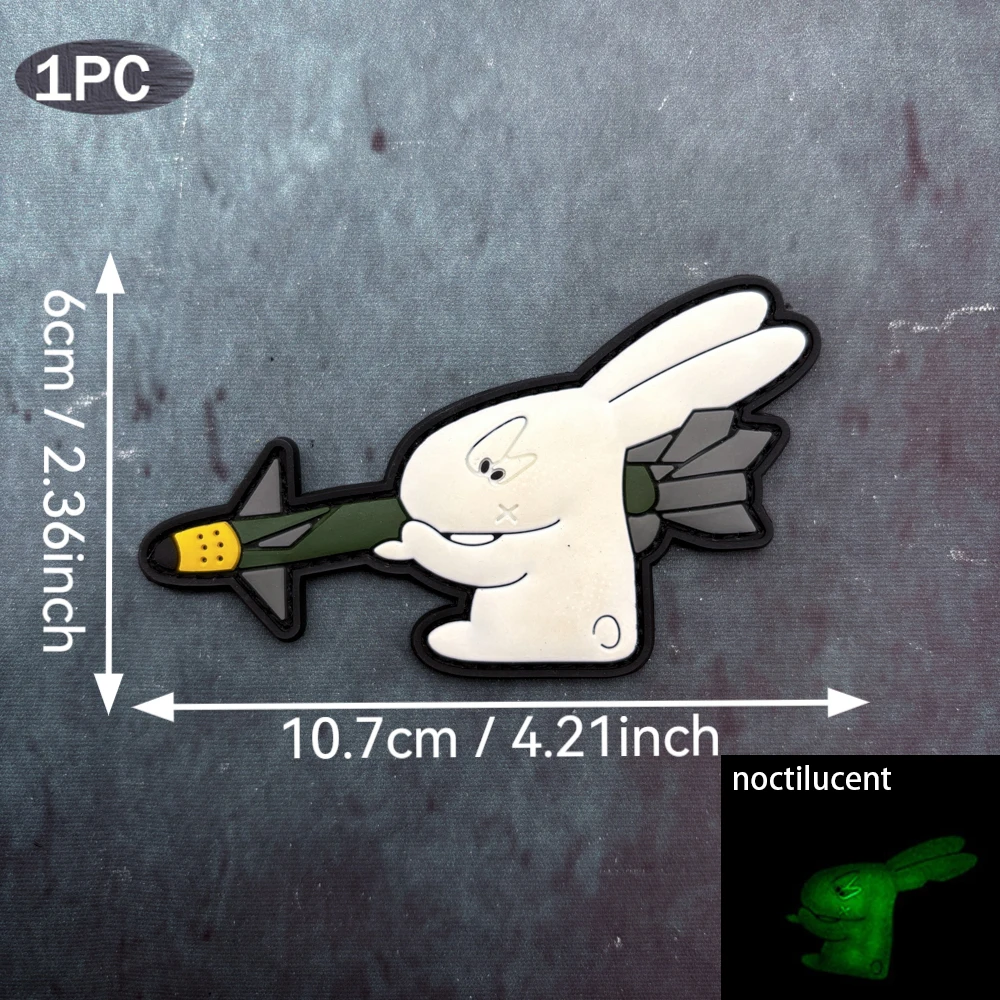 토끼 디자인, 야광 효과, 후크앤루프 패스너가 있는 전술 조끼/어깨끈용 PVC 패치, 배낭용 사기 패치, 의류 패치, 부드러운 고무 소재