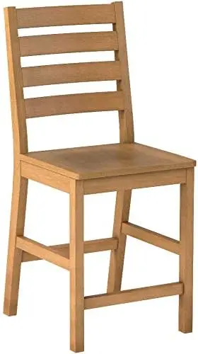 East West Furniture Caf&eacute; Counter Height Dining Chairs-Ladder Back Wood Seat Chairs, Set of 2, Oak