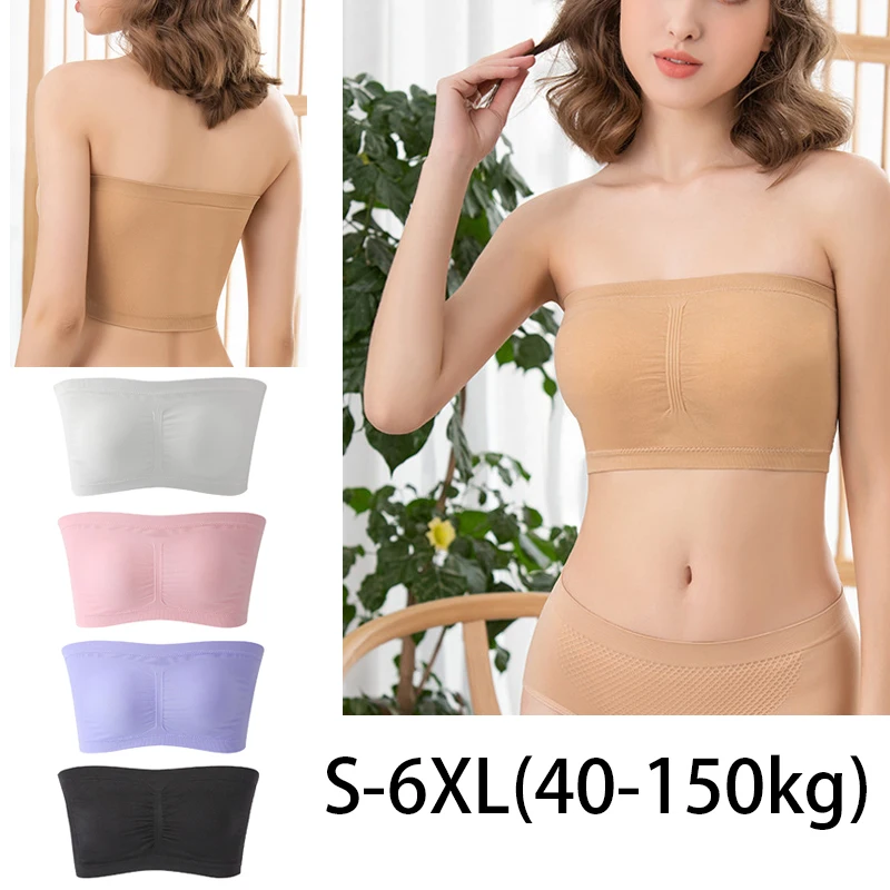 Women's Bra Plus Size Strapless Bra Thin Removable Chest Cushion Top Stretchy Seamless Invisible S-6XL women bra set