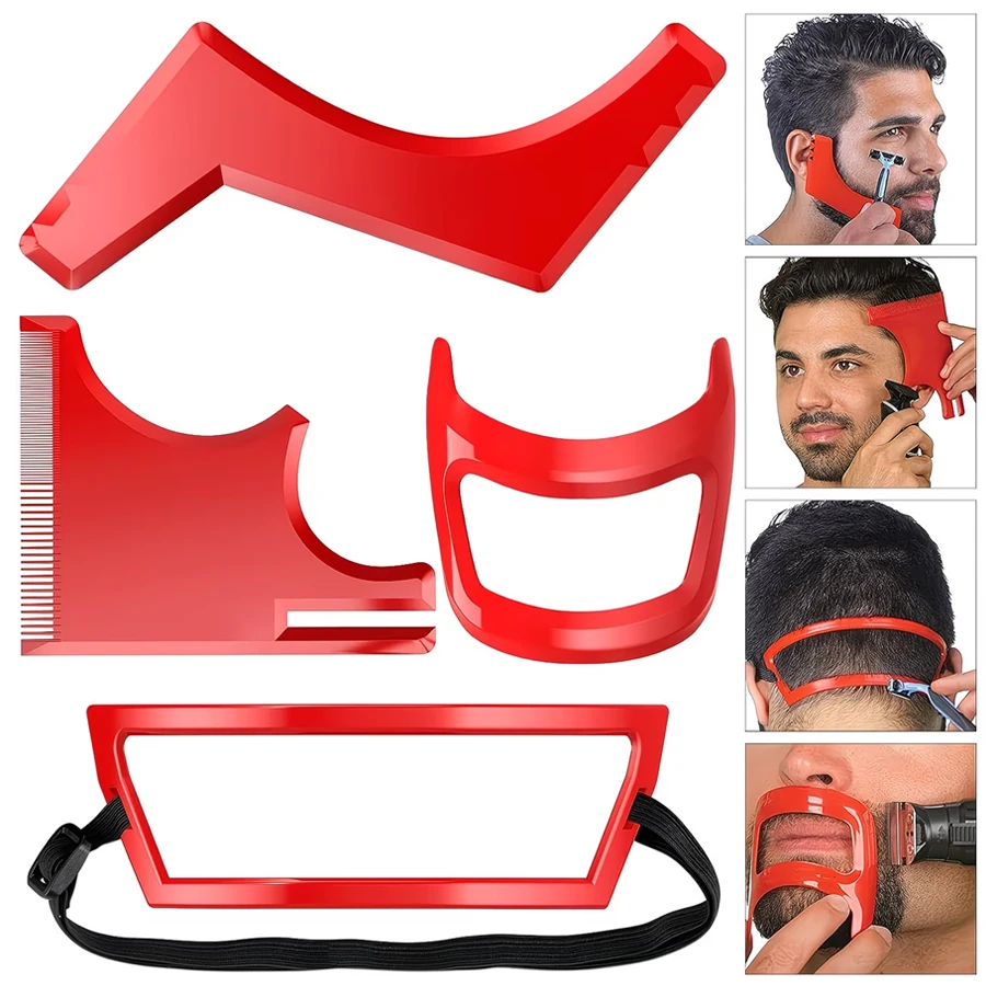 Set di strumenti per lo styling della barba con quattro guide modellanti per la rasatura, la definizione dei contorni, delle baffi e delle barbe a collare.