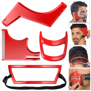 Set di strumenti per lo styling della barba con quattro guide modellanti per la rasatura, la definizione dei contorni, delle baffi e delle barbe a collare.