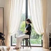 1PC Cream Mirror Transparent But Not Transparent Heat-insulating 2025 New Window Screens Curtains French Style Sun Protection 5