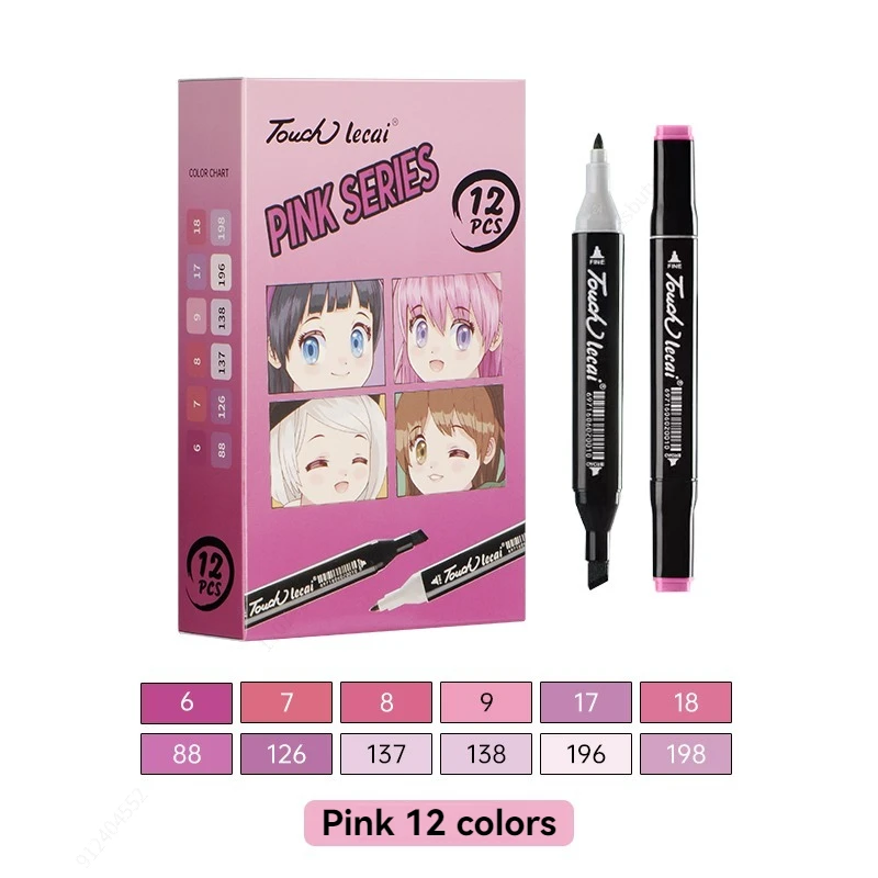 Vibrant Dual Tip Alcohol Markers Set - 12 Colors for Sketching and Drawing