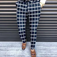 2023 New Pant Sweatpants Mens Slim Fit Plaid Print Zipper Casual Fashion Long Pants Trousers Free Shipping - Image 2