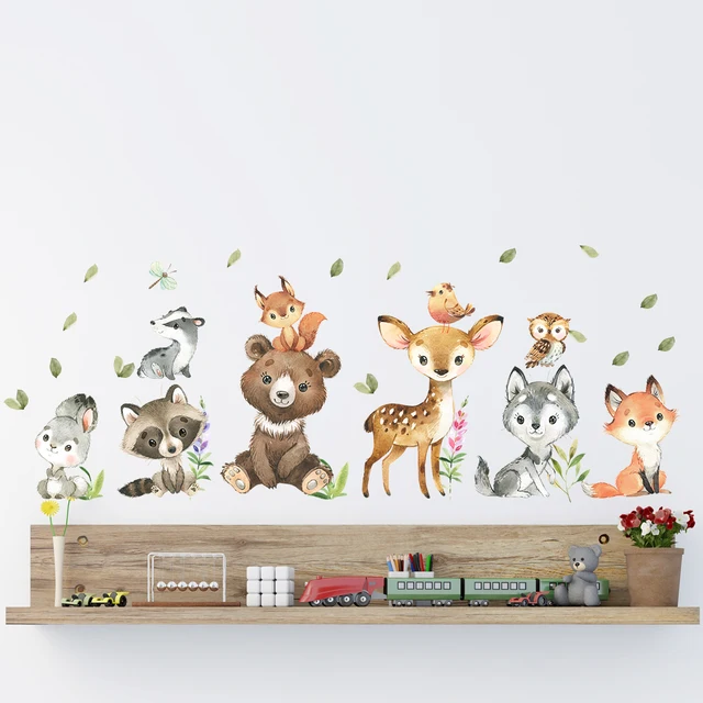 2 pièces dessin animé lapin ours cerf animaux stickers muraux pour chambre d'enfants décor de chambre d'enfants chambre salon pépinière stickers muraux 3