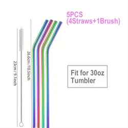 Durable Stainless Steel Reusable Color Straw Set with Cleaning Brush (26.5cm)