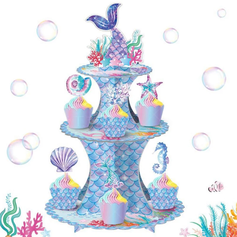 

Стеллаж для торта в синюю полоску в виде русалки для дня рождения
