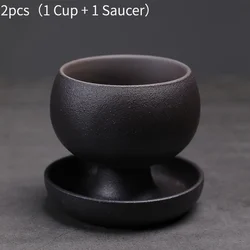 Elegant Ceramic Coffee & Tea Cup Set with Saucers - Stylish Gift (Black)