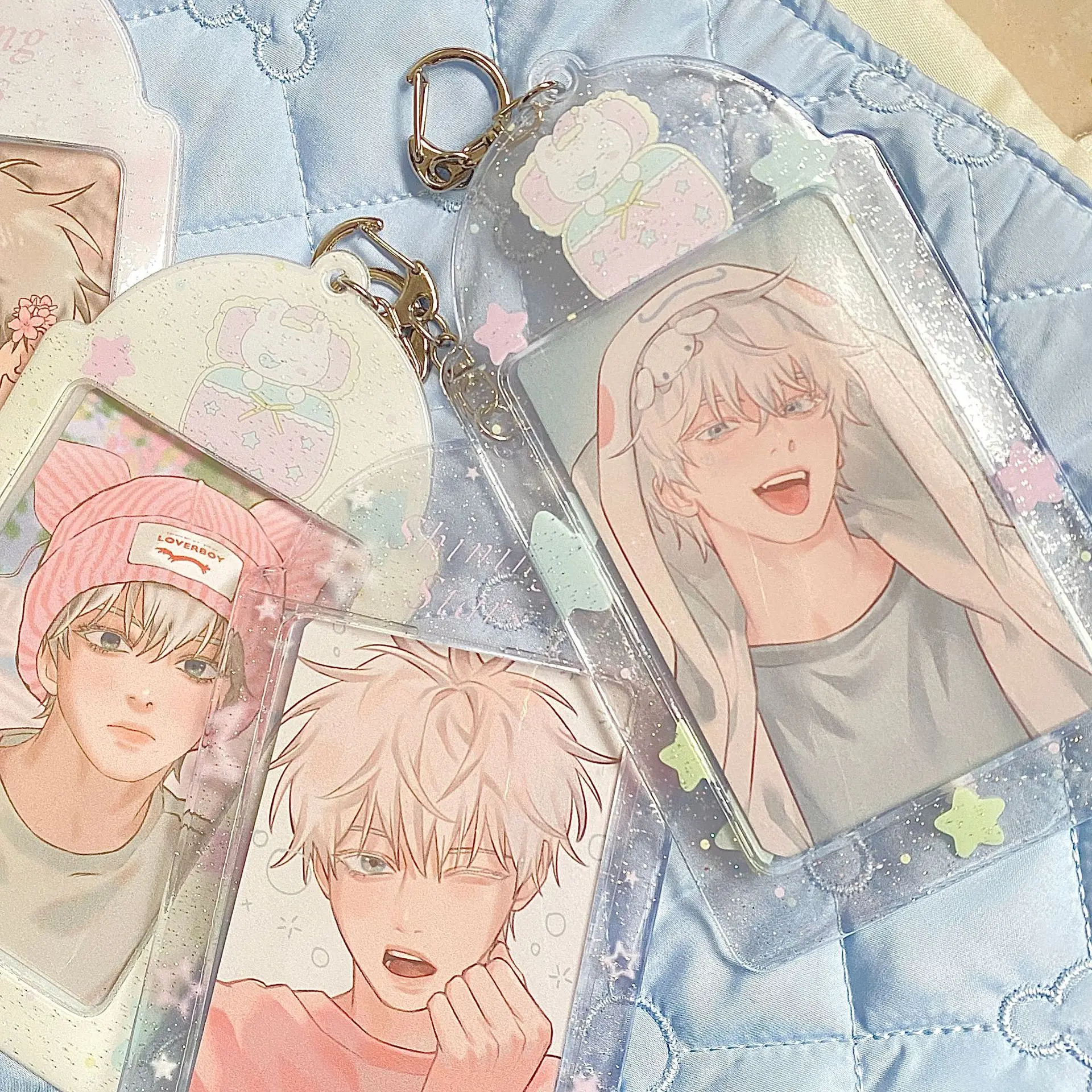 Steve y2K Star Transparent Glitter Card Holder Cute Sleeping Bear Card Holder Keychain Anti-Lost