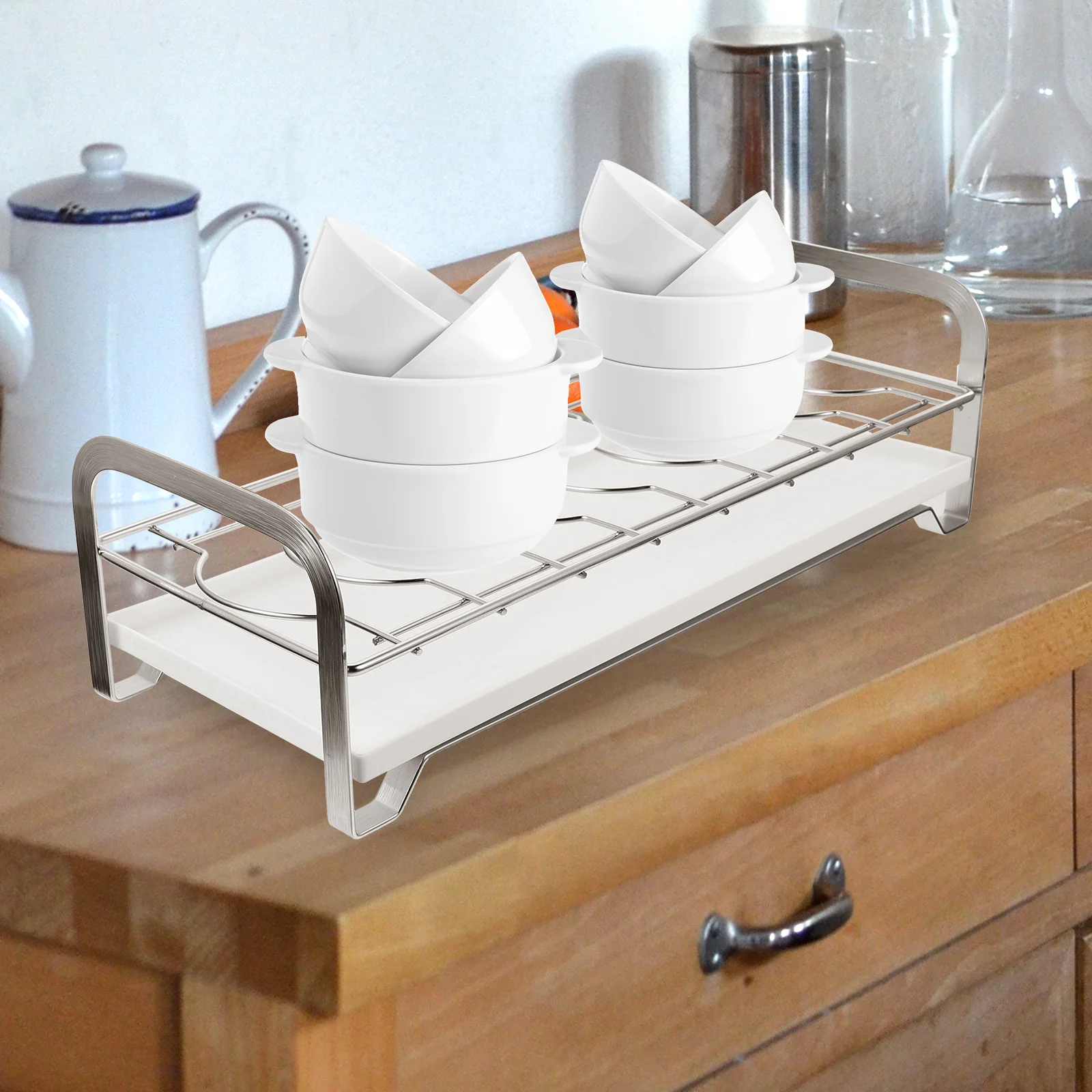 

Drainer Rack Kitchen Draining Dish Holder for Cabinet Drying Stainless Steel Pp