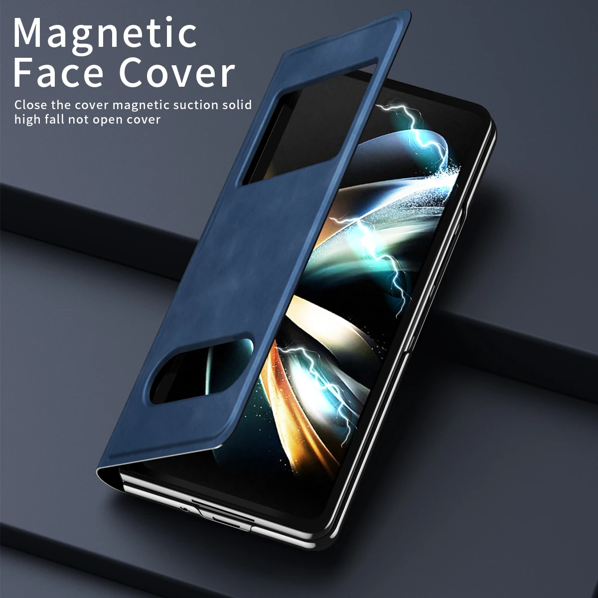 Magnetic Close Business Style Leather PC Flip Cover Case for Samsung Galaxy Z Fold 5 4 3 Smart View Call ID Shows Answer Phone