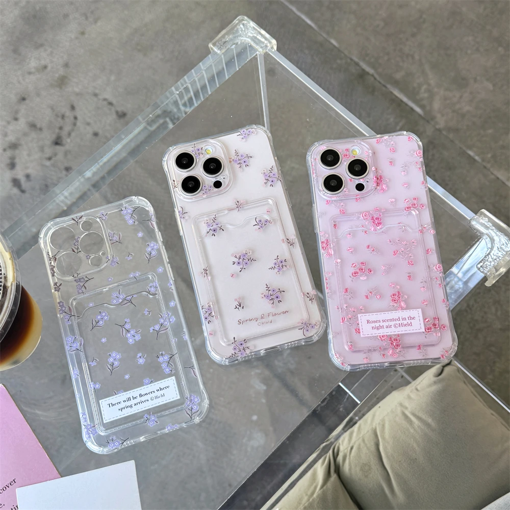 Korean Cute Flower Luxury Card Holder Phone Case - Anti-fall Cover