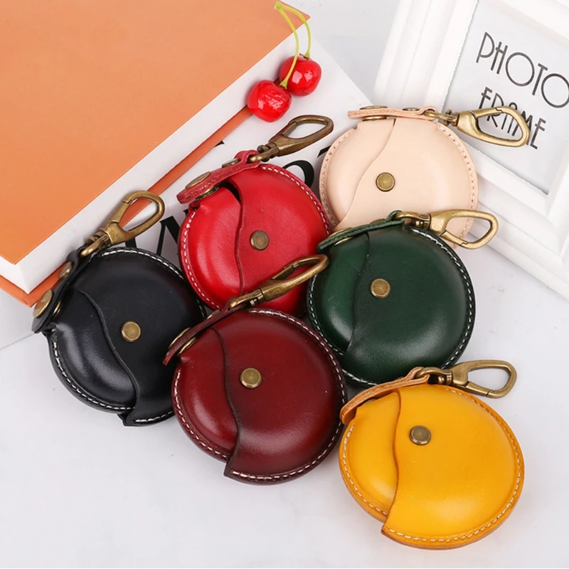 Leather Coin Purse Men Women Vintage Round Creative Storage Money Bag Keychain