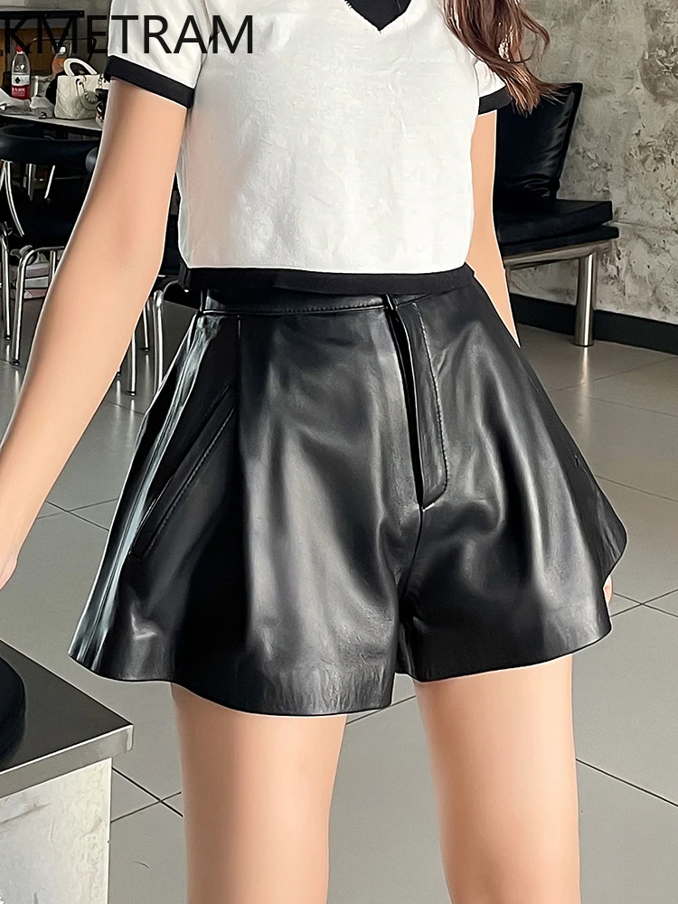 

Fashion Genuine Leather Shorts for Women 2024 New Shorts Female High Waist Trousers Natural Sheepskin Shorts Pantalones Cortos