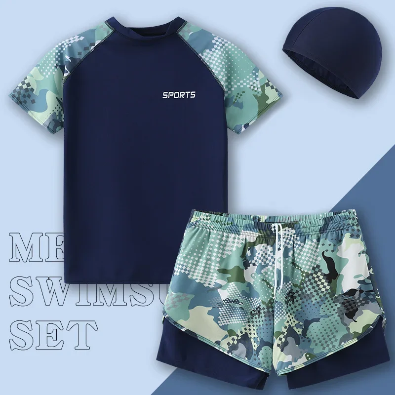 New Men's Swimsuit Anti-Embarrassment Top For Sunbathing And Swimming Full Set Chinese Made For Male Teens