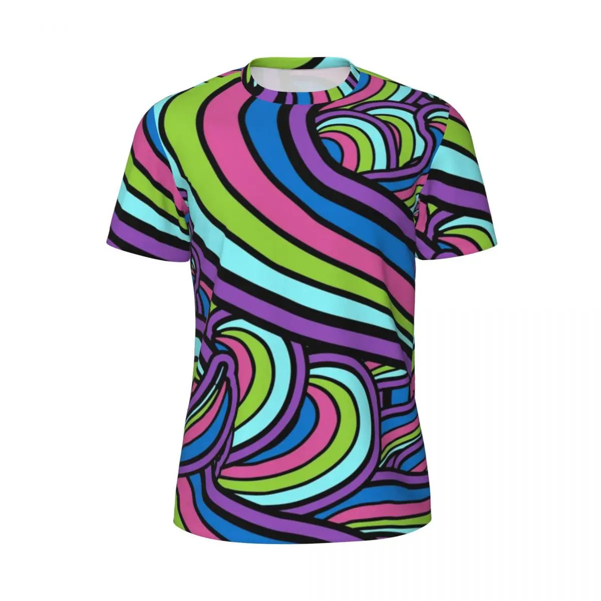 Men’s Retro Psychedelic Art T-Shirt O-Neck Short Sleeve Fun Design Gym Beach Fas
