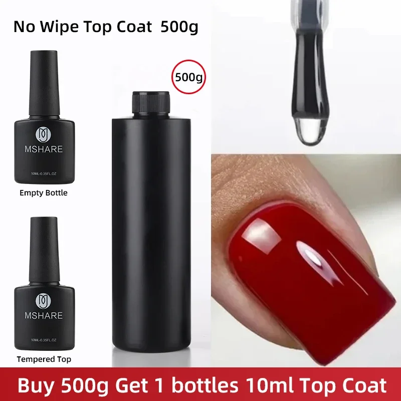 MSHARE 1kg /500g Non Wipe Top Coat Gel Polish Without Sticky Layer Shinning Soak Off No Cleaning Refill Package Big Volume 2