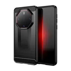 Silicone Bumper Anti-Knock Carbon Fiber TPU Back Cover Case for Mate 60 RS Ultimate (Black)