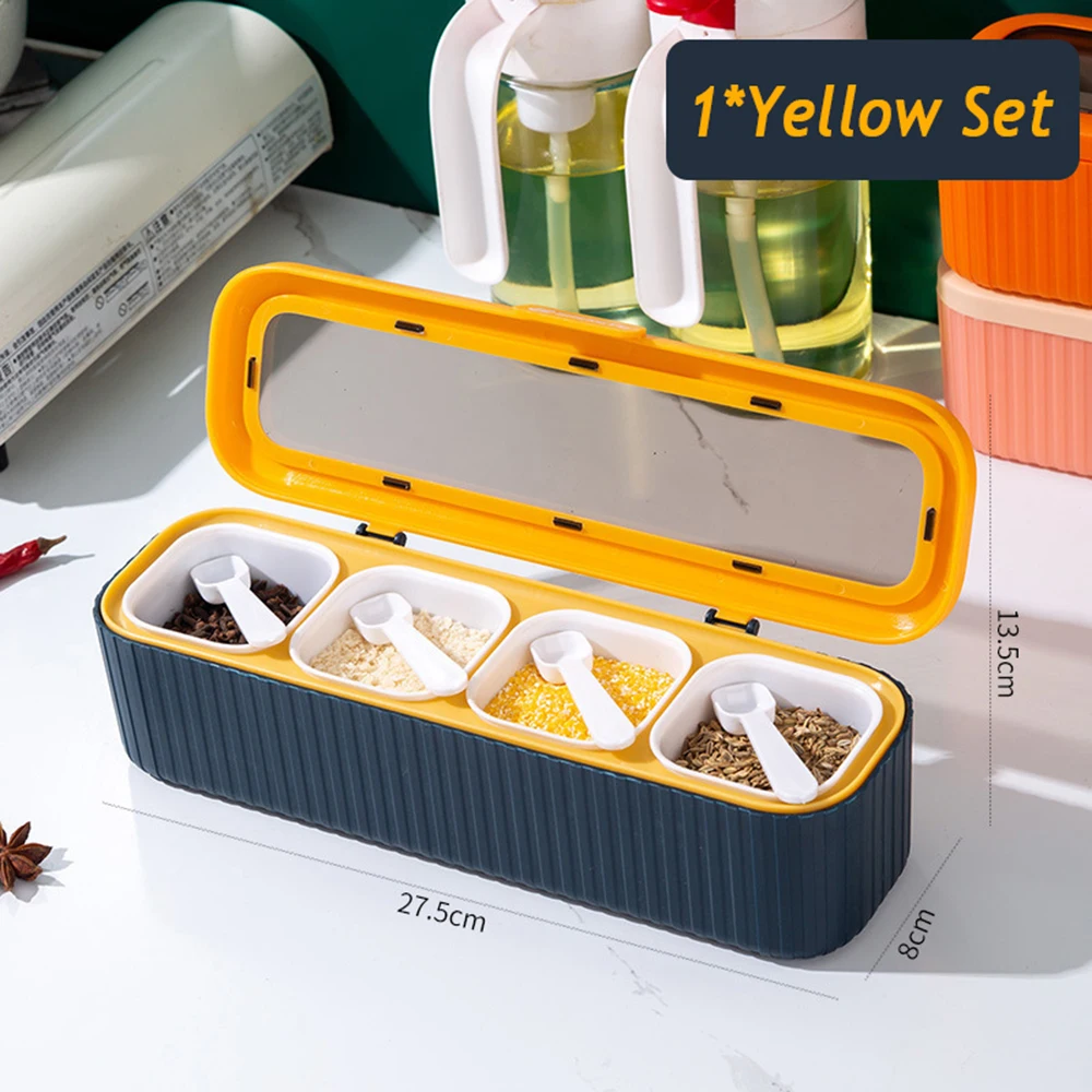 4 Grid Seasoning Box Kitchen Storage Organizer Spice Jars Salt And Pepper Shakers Spice Container Set 14 4 Grid Seasoning Box Kitchen Storage Organizer Spice Jars Salt And Pepper Shakers Spice Container Set