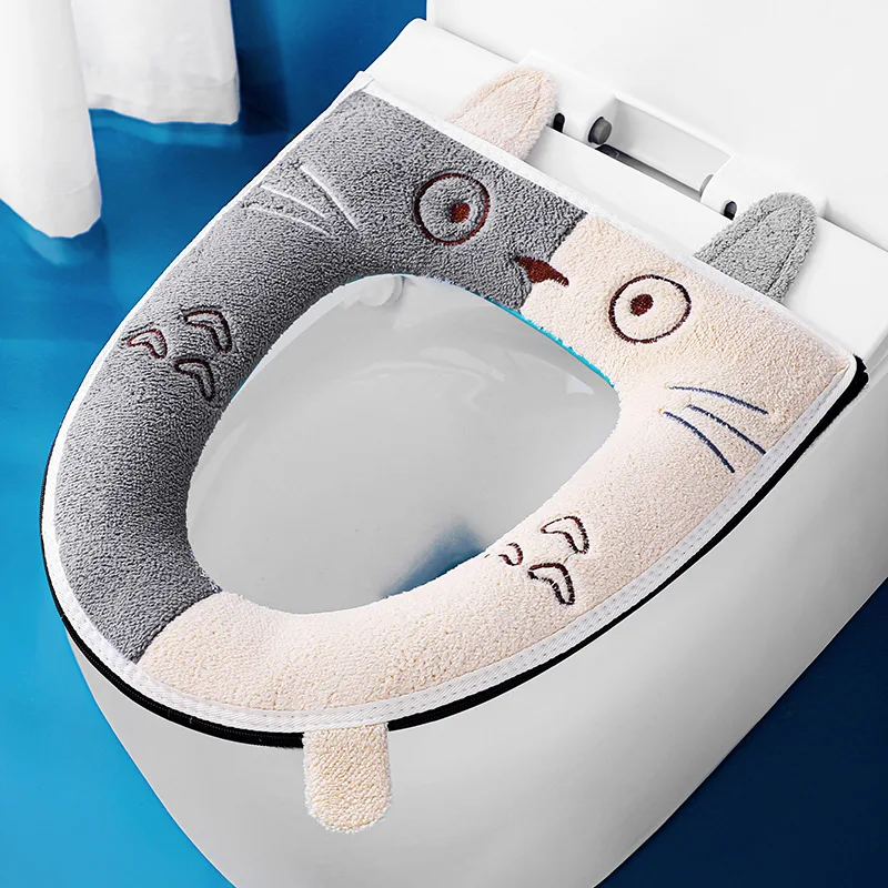 Bathroom Toilet Seat Cover Set Thicken Soft Coral Velvet Rainbow Color Zipper Toilet Case Warm Waterproof WC Potty Cover SWZ024