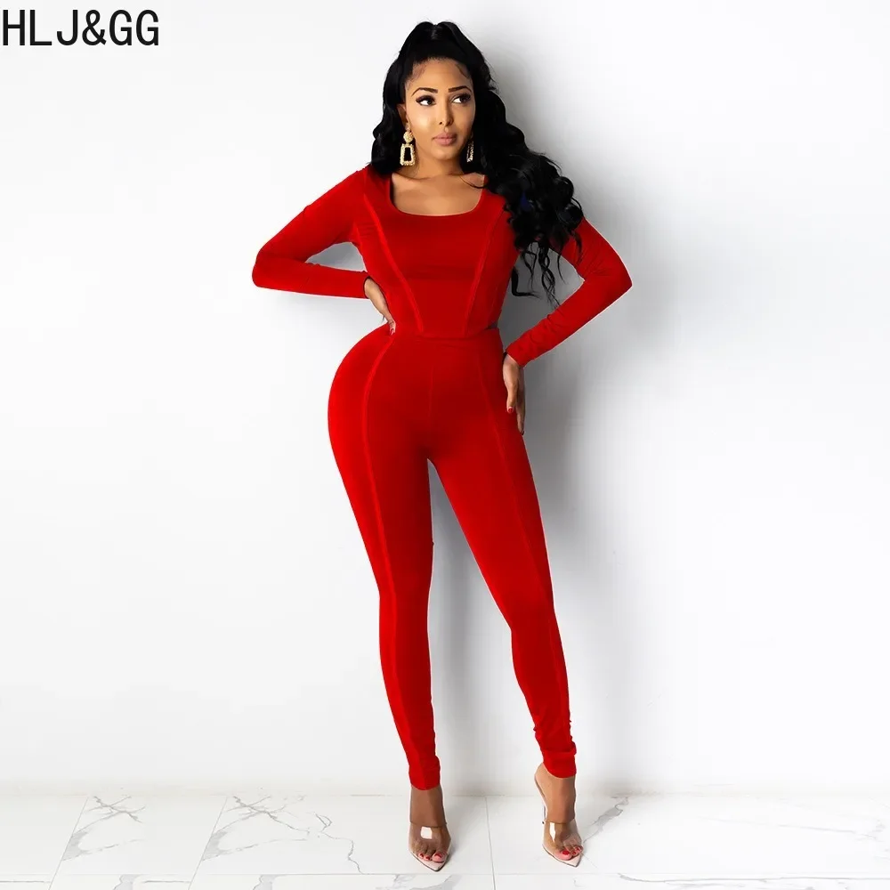 HLJ&GG Autumn Casual Solid Legging Pants Sets Women O Neck Long Sleeve Top + Skinny Pants Two Piece Outfits Female Yoga Clothing