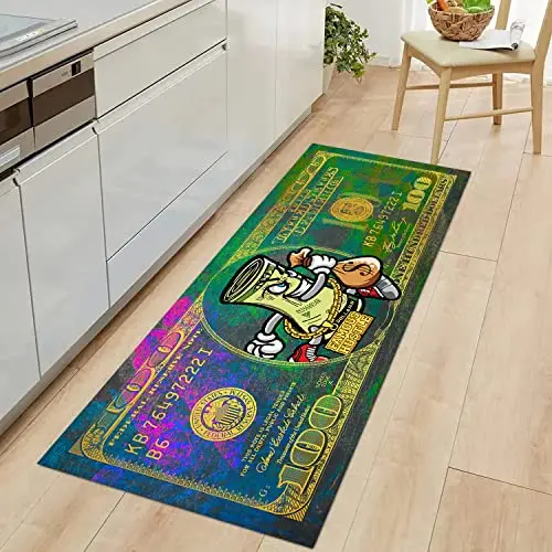 Tapis D'argent Motif Billet De 100$ - 50x80 Cm Antidérapant En Velours Cristal Pour Chambre