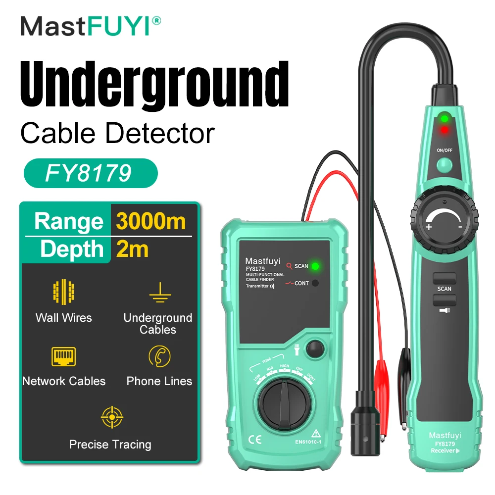 MASTFUYI Professional Underground Cable Detector Network Cable Telephone Concealed Wire Locator Depth 2m Range 3000m