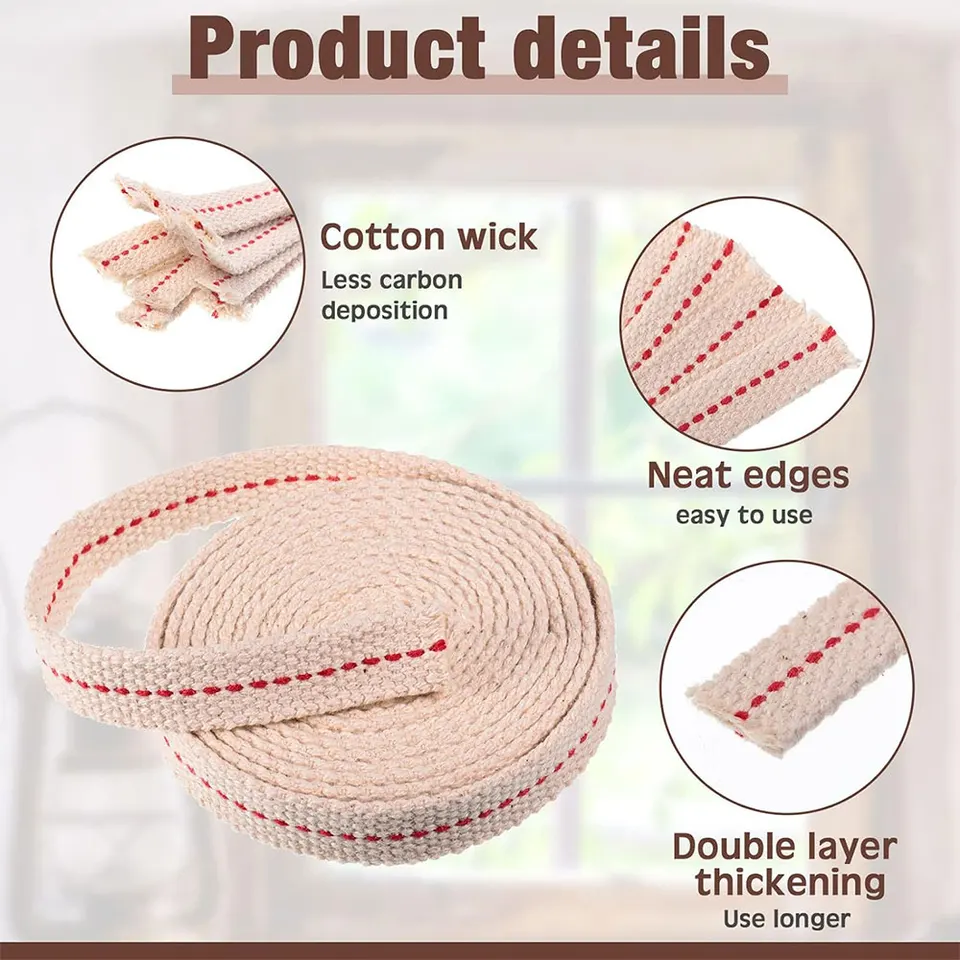 Stoppino per Lampade a Cherosene, 10M x 12MM Stoppino di Ricambio per Lampada a Olio, Stoppino Ricambio di Cotone Piatto per Bruciatore a Petrolio DIY Decorazione Compatibile Con Feuerhand 276 e 275