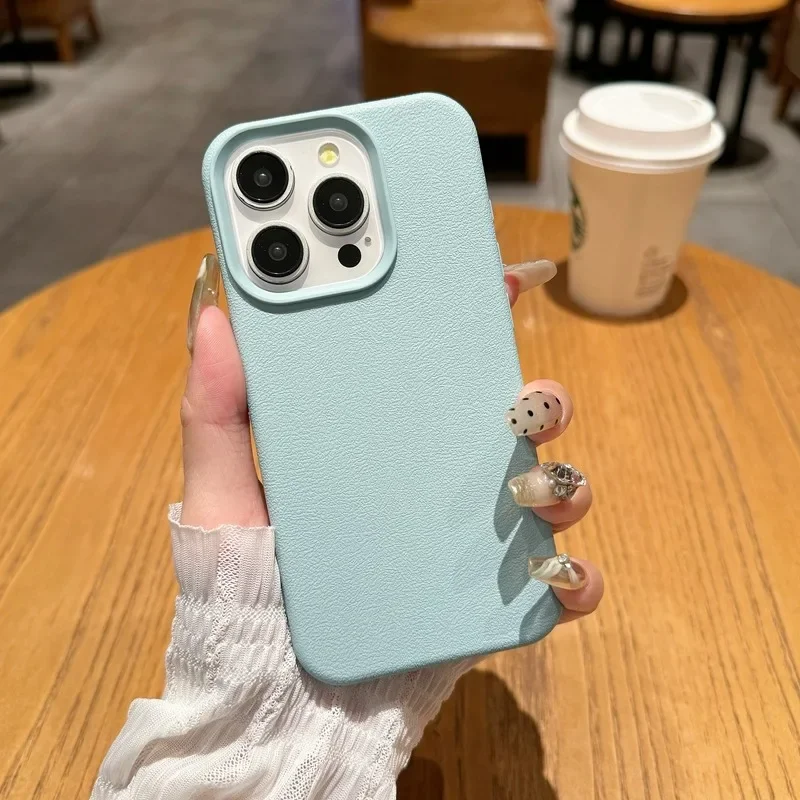 Luxury Lichee Pattern Leather Case - Candy Solid Color Slim Cover
