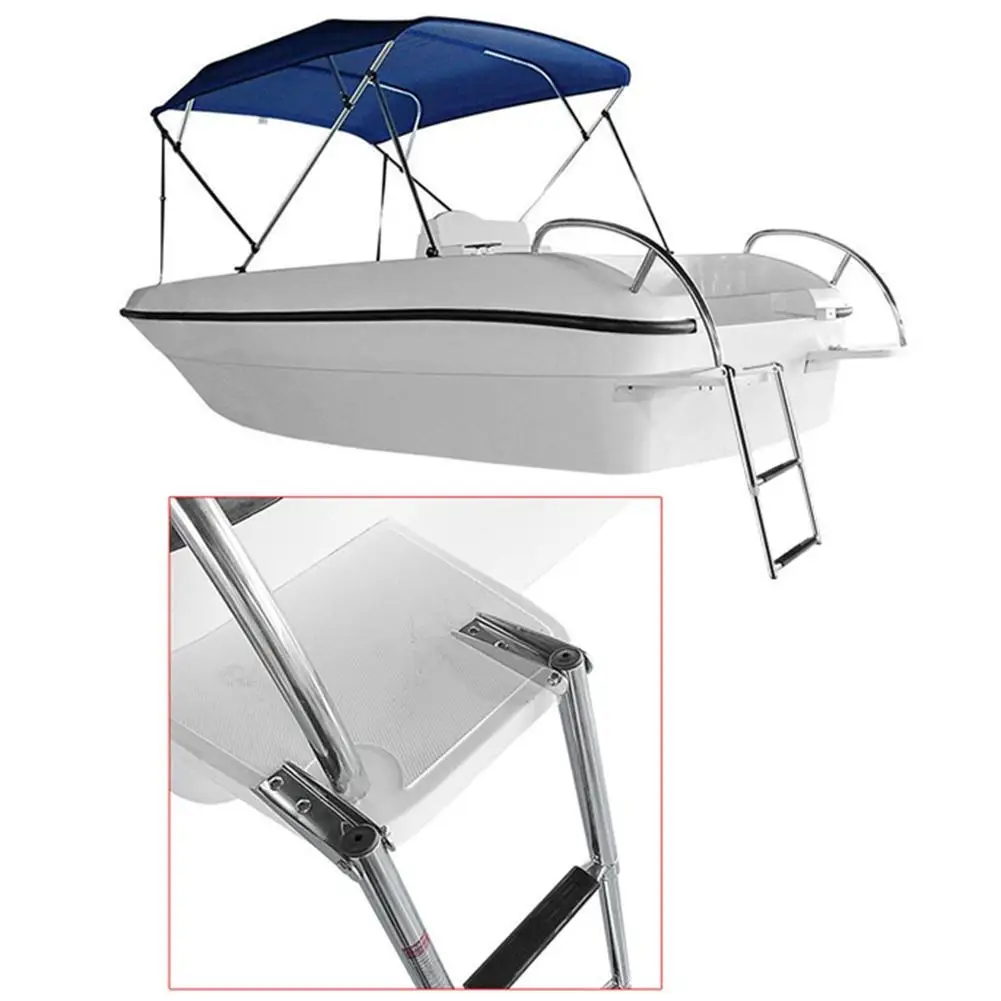 New Boat Ladder 2 Steps Stainless Steel Foldable Platform Marine Stainless Steel 304 Telescoping Folding Ladder Deck marine 2 steps stainless steel boat yacht telescoping ladder deck outboard swim platfrom