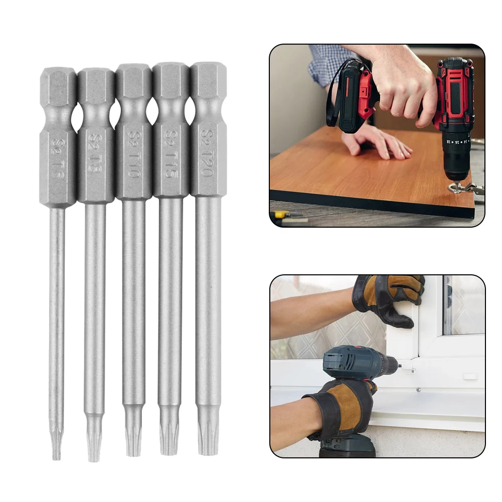 

Magnetic Torx Screwdriver Bit Air Drills Electric Drill Grey T6 T8 T10 T15 T20 5pcs 6.35mm (1/4Inch) Alloy Steel