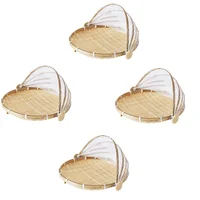 4X Hand-Woven Food Tent Basket Tray Fruit Vegetable Bread Storage Basket Simple Atmosphere Outdoor Picnic Mesh Net Cover 2