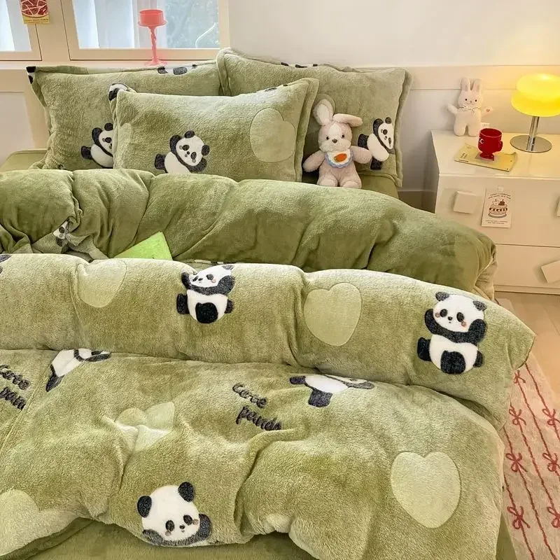 Winter Thick Warm Plush Flannel Duvet Cover Set Home Textiles Bed Linens Quilt Cover Sheet Pillowcase 4pc Queen Size Bedding Set 3