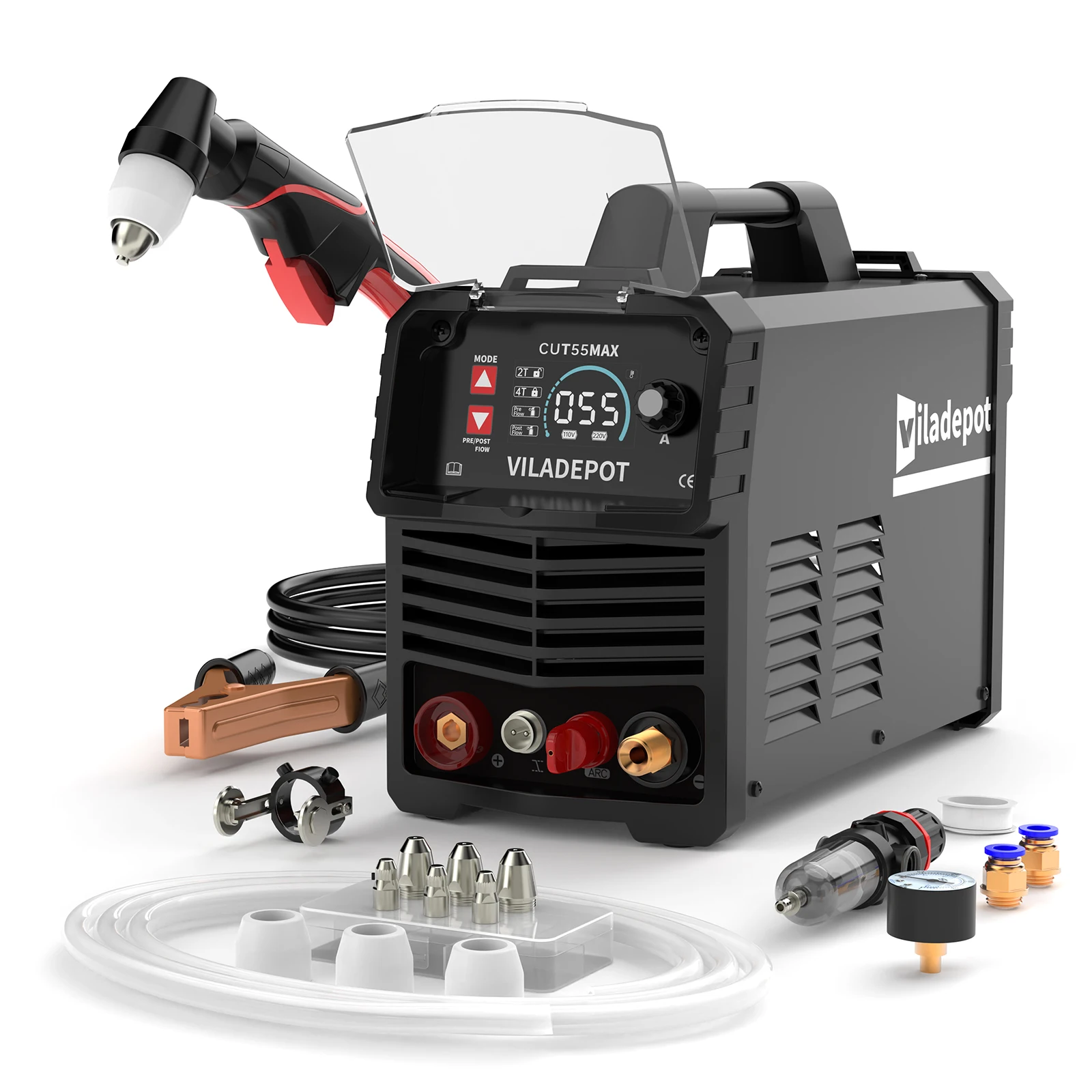 Viladepot CUT55 MAX Plasma Cutter Pilot Arc 55Amps Single Voltage Digital Non-Contact Plasma Cutting Machine