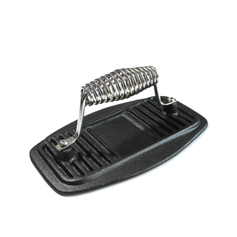 Prensa Para Carne De Hierro Fundido 20x10cm | Pesa Para Parrilla De Tocino Antiadherente | Accesorio Para Barbacoa Y Hamburguesas | Mango De Madera Extraíble