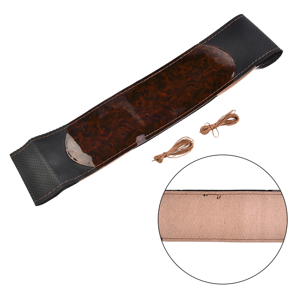 Universal Auto Lenkrad abdeckung Holzmaserung Hand nähen Leder rutsch fest verschleiß fest DIY Auto Interieur Styling fit 37-38cm – Detail 4