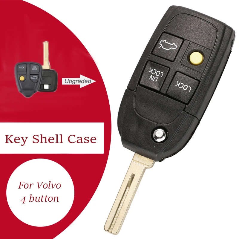 

KEYECU 4 Buttons Remote Flip Folding Key Shell For Volvo XC70 XC90 V50 V70 S60 S80 C30 New Replacement Fob Car Key Case
