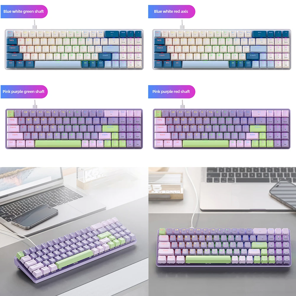 노트북 데스크탑 PC 게이머용 기계식 게이밍 키보드, 핫 스왑 가능 RGB 백라이트 키보드, USB 유선, 블루, 레드 스위치, K65