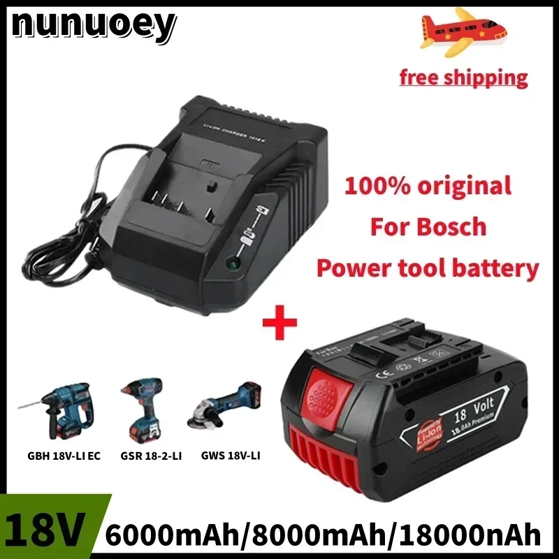 

100% original Bosch 18V rechargeable 6.0Ah/8.0Ah/18.0Ah, backup battery portable replacement BAT609 indicator light+3A charger
