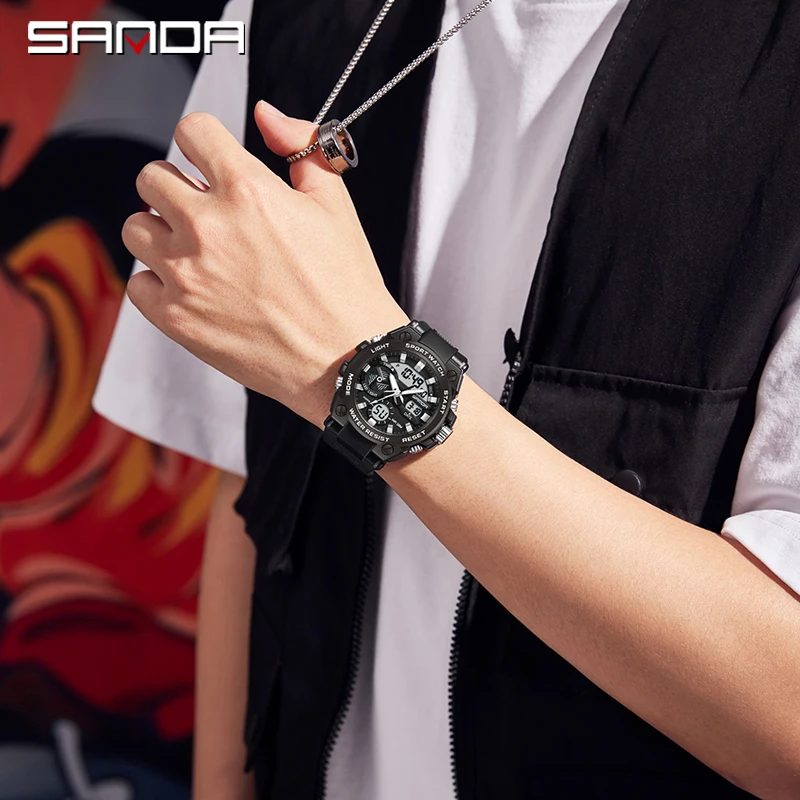 SANDA 3311 Male Student Youth Fashion Trend Military Multifunctional Nightlight Waterproof Electronic Watch Digital Wristwatches