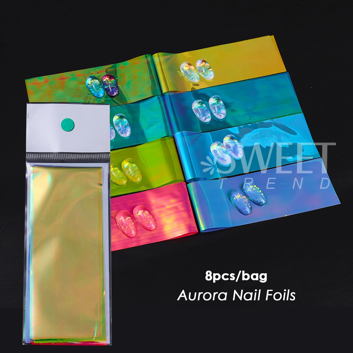 8pcs/Bag Fantasy Cellophane Nail Art Decoration Iridescent Aurora Foils Wraps Shinning Paper DIY Elegant Jewelry Manicure Slider