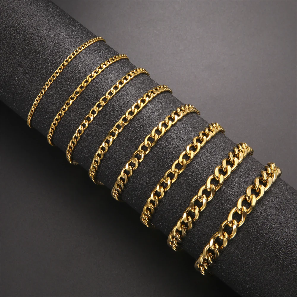 Einfache Edelstahl kubanische Kette Armband für Frauen Männer Armband klassische Paar Armbänder Schmuck Weihnachts geschenk Großhandel – Detail 9