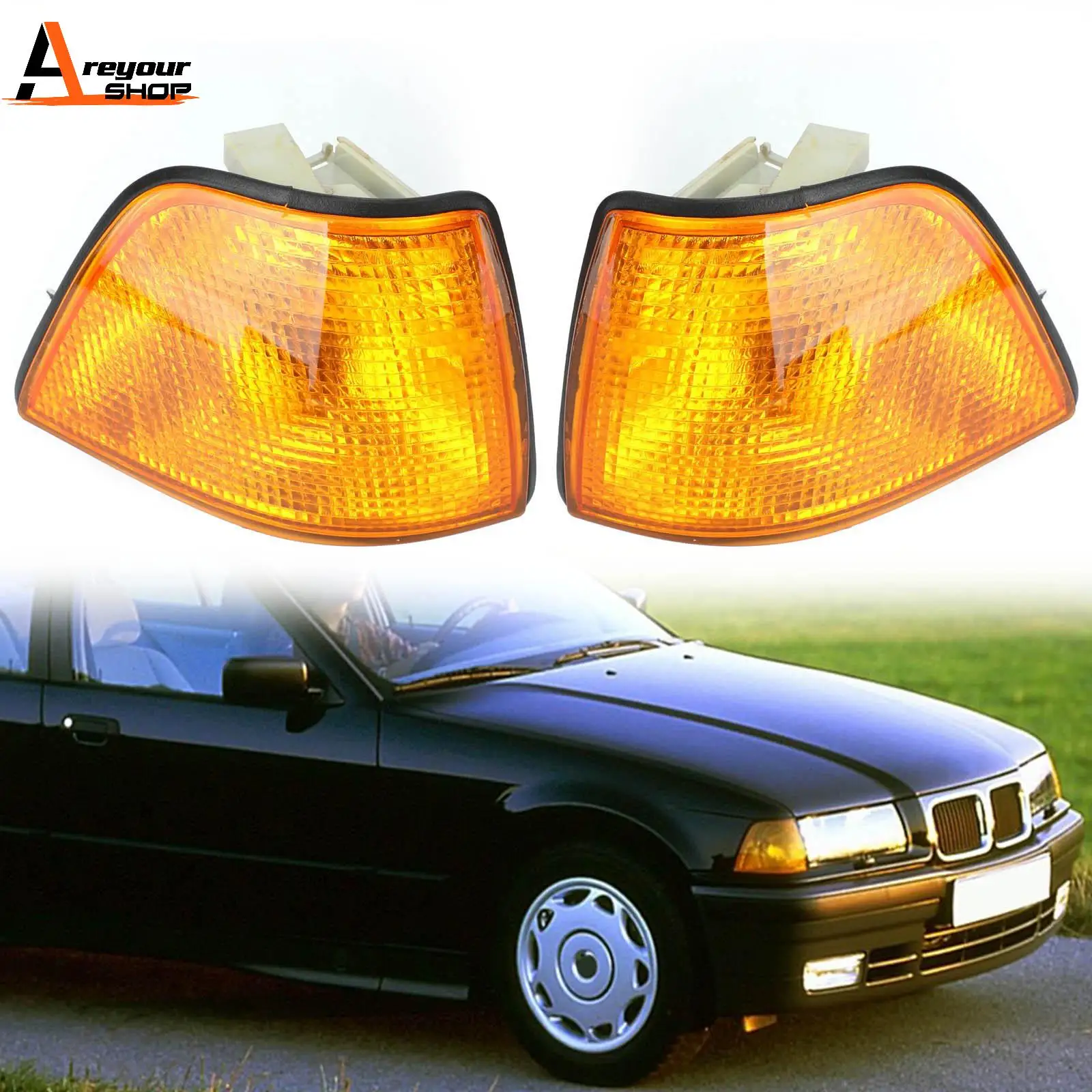 Areyourshop Corner Lights for BMW E36 3-Series 4Dr Sedan/Hatchback 1992-1998 Amber White Car Accessories