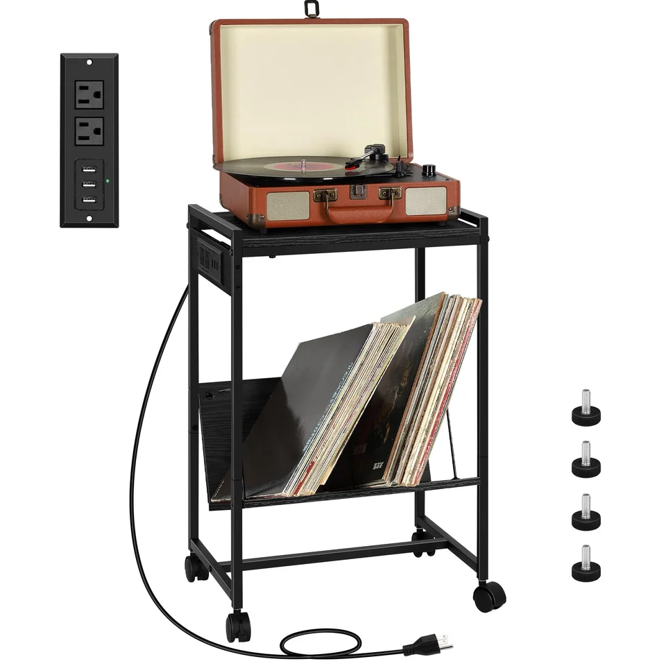 Stylish Vinyl Record Player Stand with Storage
