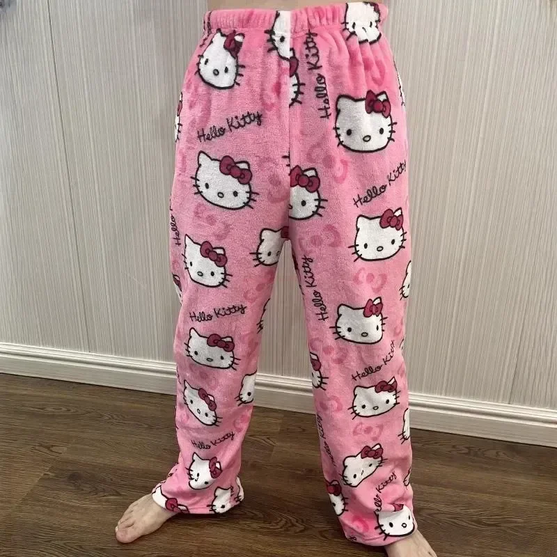 thumbnail image 1 of Pijama de franela de Hello Kitty de Sanrio para Navidad de 2024, pantalones casuales de lana cálidos con dibujos animados para el hogar para mujer, pantalones de moda para otoño e invierno, 1 of 5