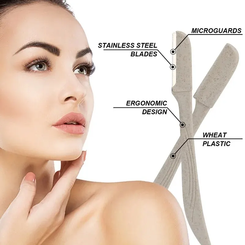 Razor Blade 6pcs Wheat Straw Environmentally Biodegradable Eyebrow Razor Stainless Steel Macro Eyebrow Trimmer