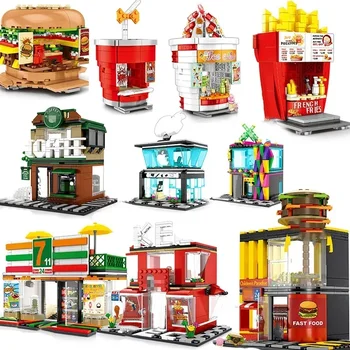 2025 Mini Shop Market Street View Sets Model Building Blocks Hamburger Restaurant Retail Store Creative Architecture Friend 1