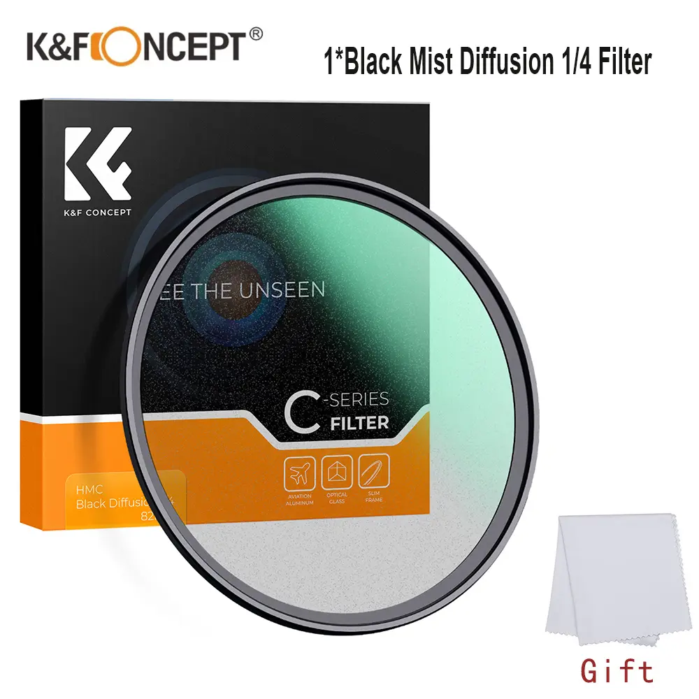 K&F Concept Nano-K Zwart Mist Filter 1/4 - Black Diffusion Filter Met Schoonmaakdoekjes
