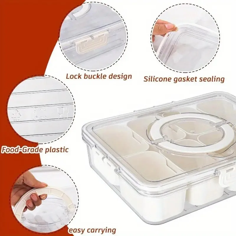Large Capacity Partitioned Kitchen Storage Tray, Sealed Refrigerator Storage Box With Handle, Outdoor Fruit Platter Organizer 2