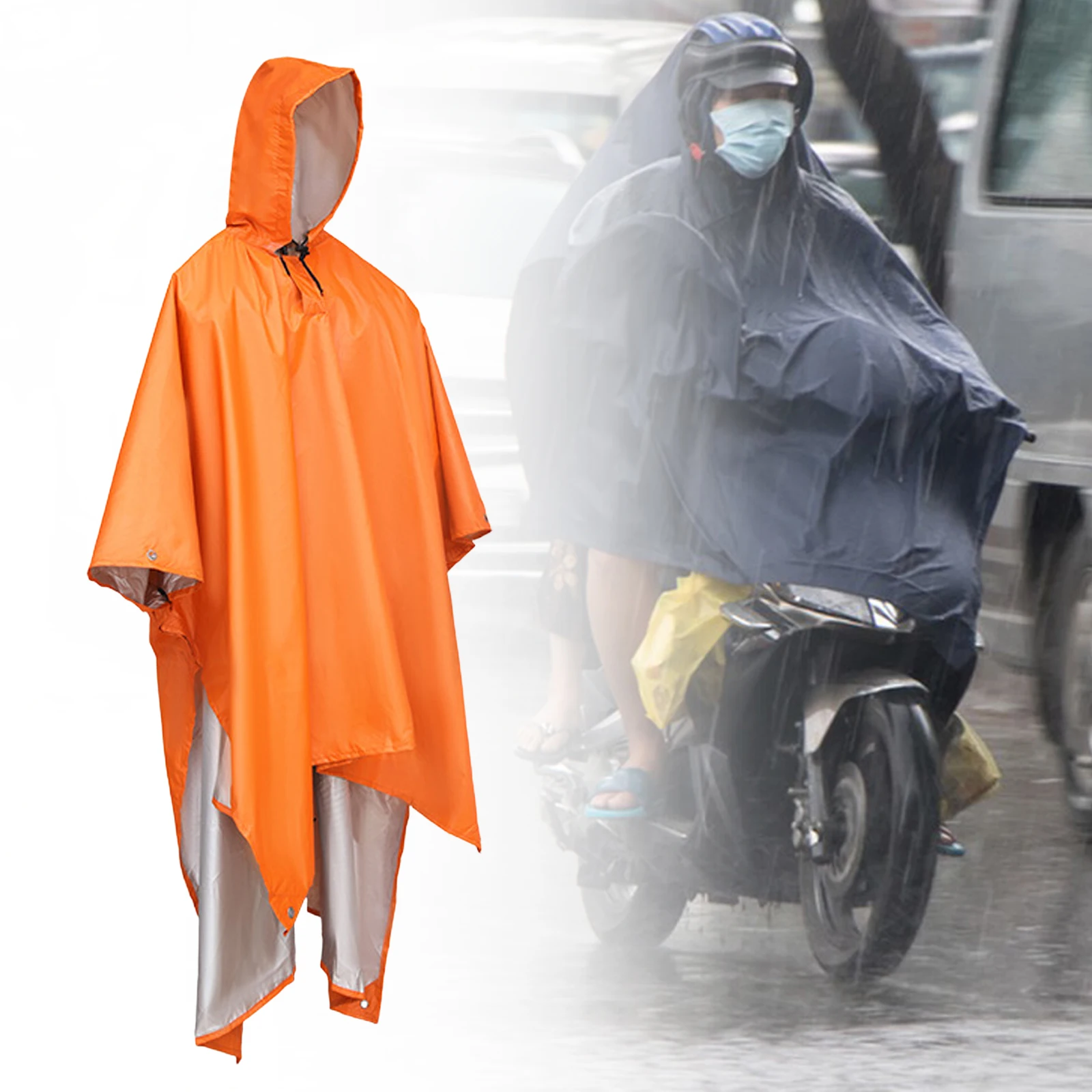 Waterproof Rain Poncho Jacket Shelter Reusable Tarp For Adult Unisex Camping Outdoor Three-In-One Raincoat Lightweight